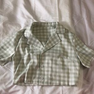 green/ white button top from shein, size M